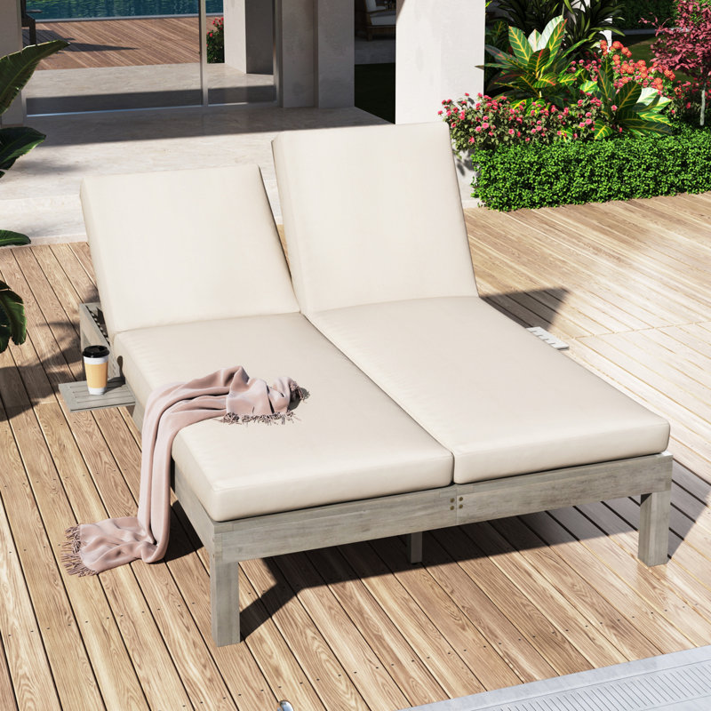 66.62" Wide Solid Wood Outdoor Patio Daybed, Gray