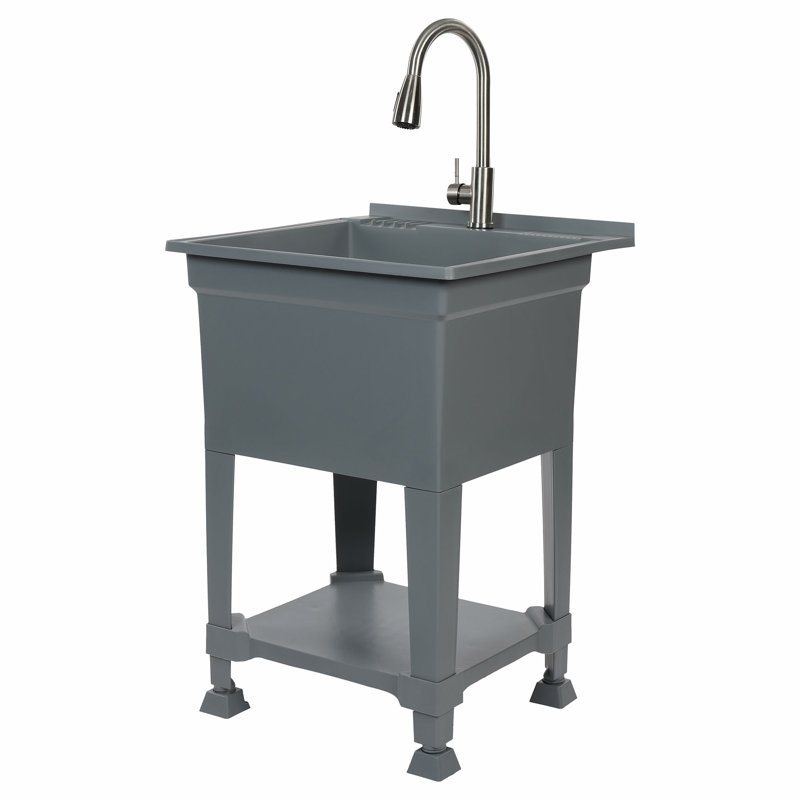 Évier de buanderie autoportant en plastique 24 po avec robinet UTILITYSINKS, Gris