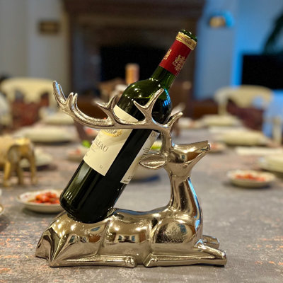 Recumbent Deer Wine Bottle Holder, 11.75 Inches