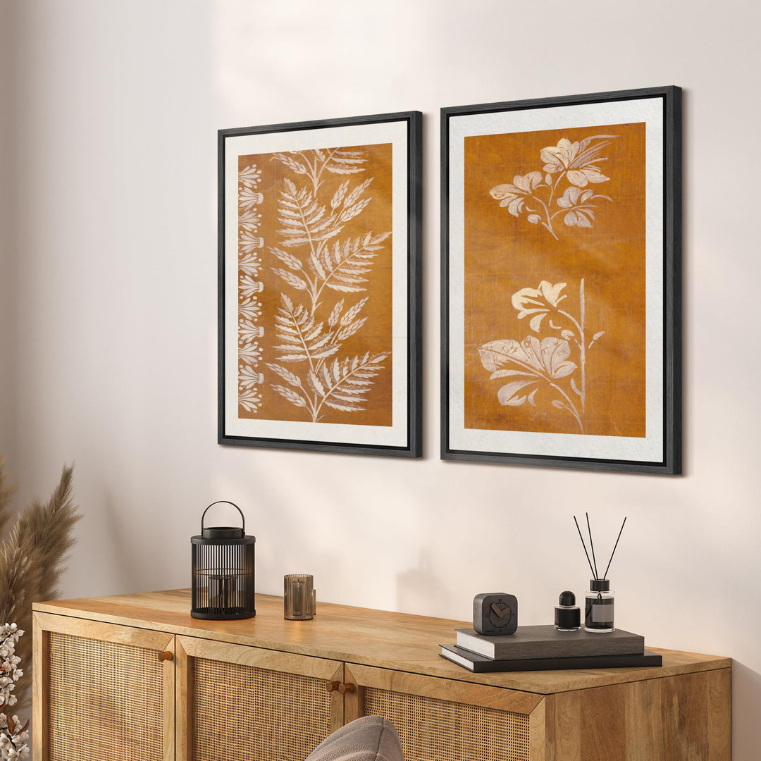Minimal Botanical "Abstract Floral Plants Silhouette Pictures Framed Canvas Print 2 Pieces Wall Art IDEA4WALL Frame 