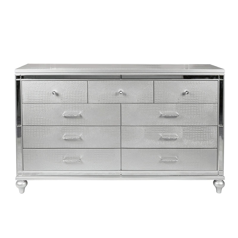9 Drawers Wooden Dresser With Gourd-Shaped Legs In Silver