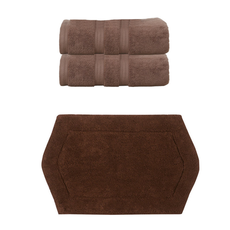 Ensemble de serviettes de bain 100% coton 2 pièces et tapis de bain 1 pièce Bryd Collection, (ensemble de 3), jaune, Chocolat