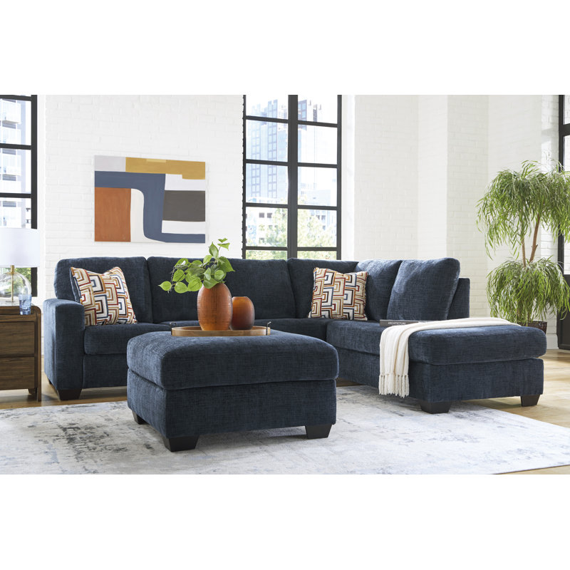 Canapé modulaire 2 pièces avec méridienne Kleban, Orienté à droite, Polyester bleu