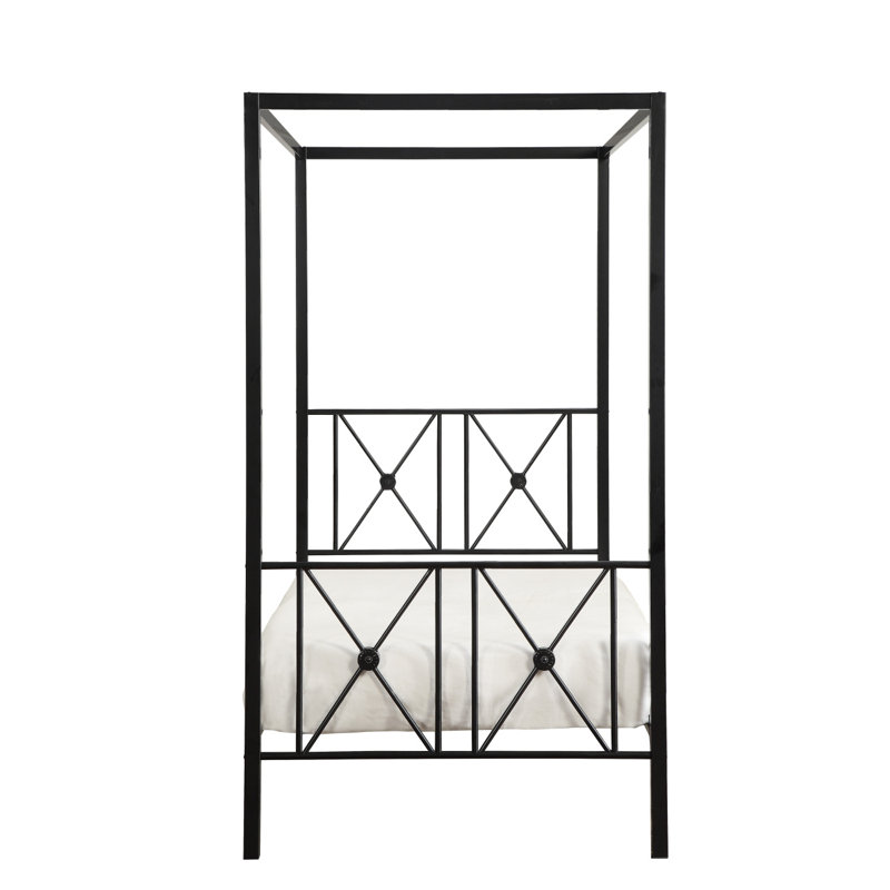 Black Finish Twin Platform Bed Canopy Metal Frame Modern Traditional 1pc,Platfrom Bed,Bed Frame , Twin