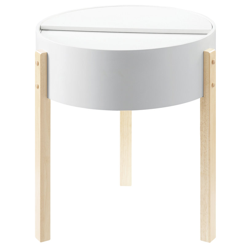 Charmante table de bout blanche et naturelle avec espace de rangement caché