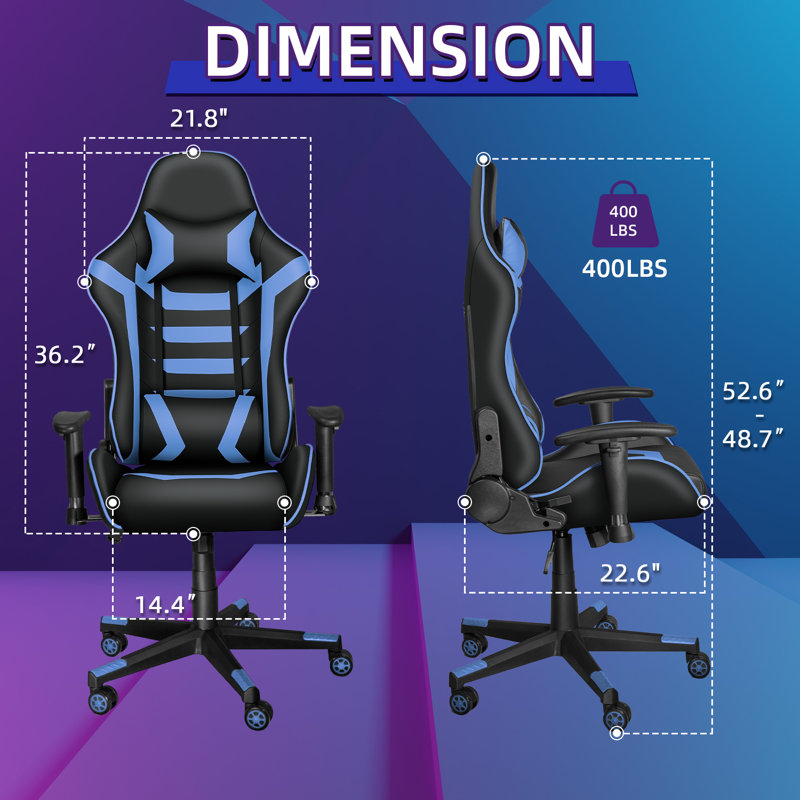 Fauteuil inclinable, ergonomique, pivotant et réglable, Bleu / noir