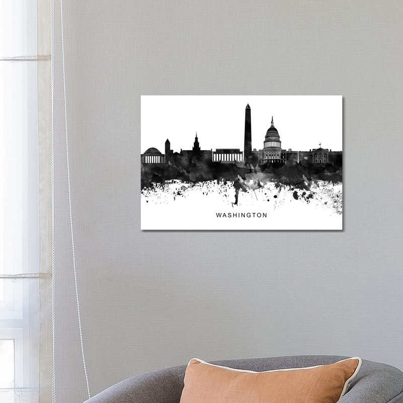 Washington Skyline Black & White 1 Piece Wrapped Canvas Wall Art, 45.72cm H x 66.04cm W x 1.9cm D