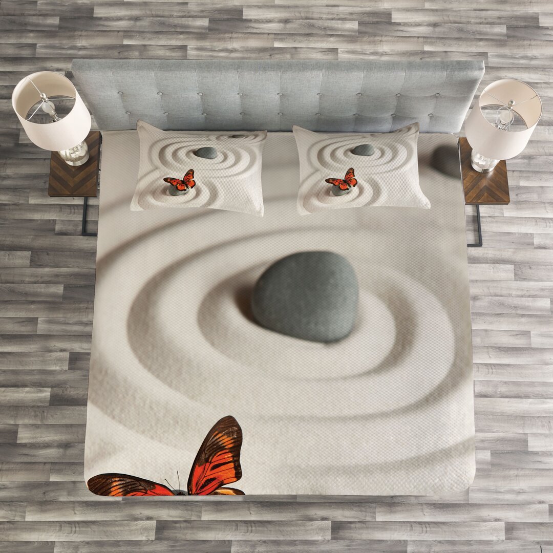 Gestepptes Bettdecken-Set, Rock Serenity, Schmetterling, Orange Beige