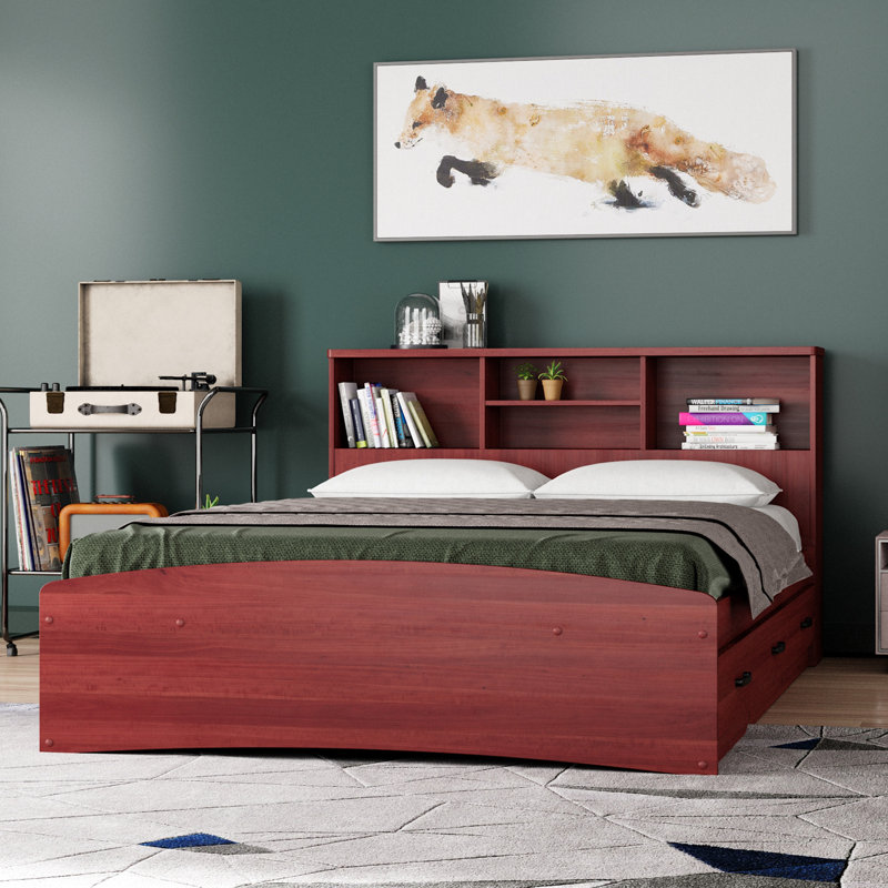 Jovany Captain Bed with 3 Reversible Drawers on Left or Right side (New and Improved Design), Mahogany, Full