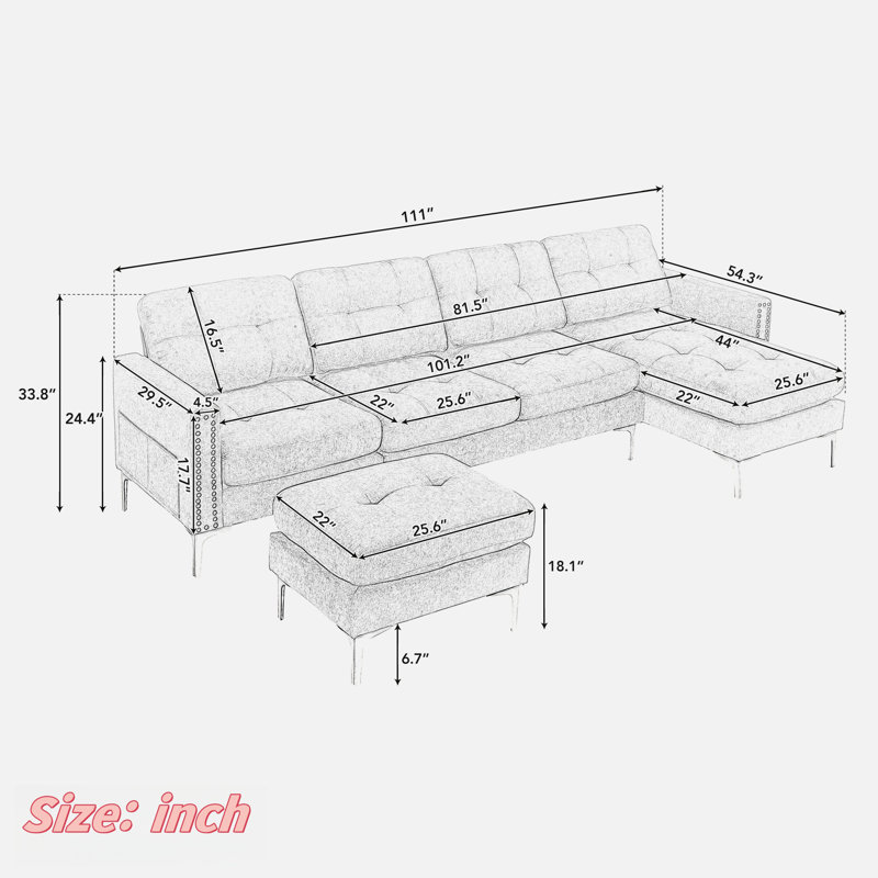 Canapé modulaire 4 pièces Hanika, Velours noir