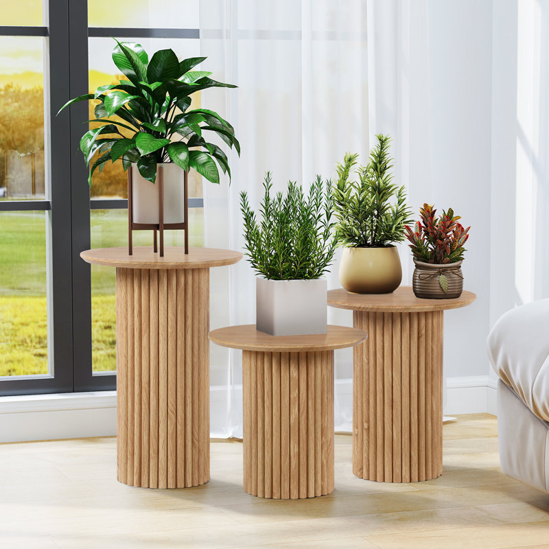 Azueta 3-Piece Round Nesting Coffee Table Set, Yellow