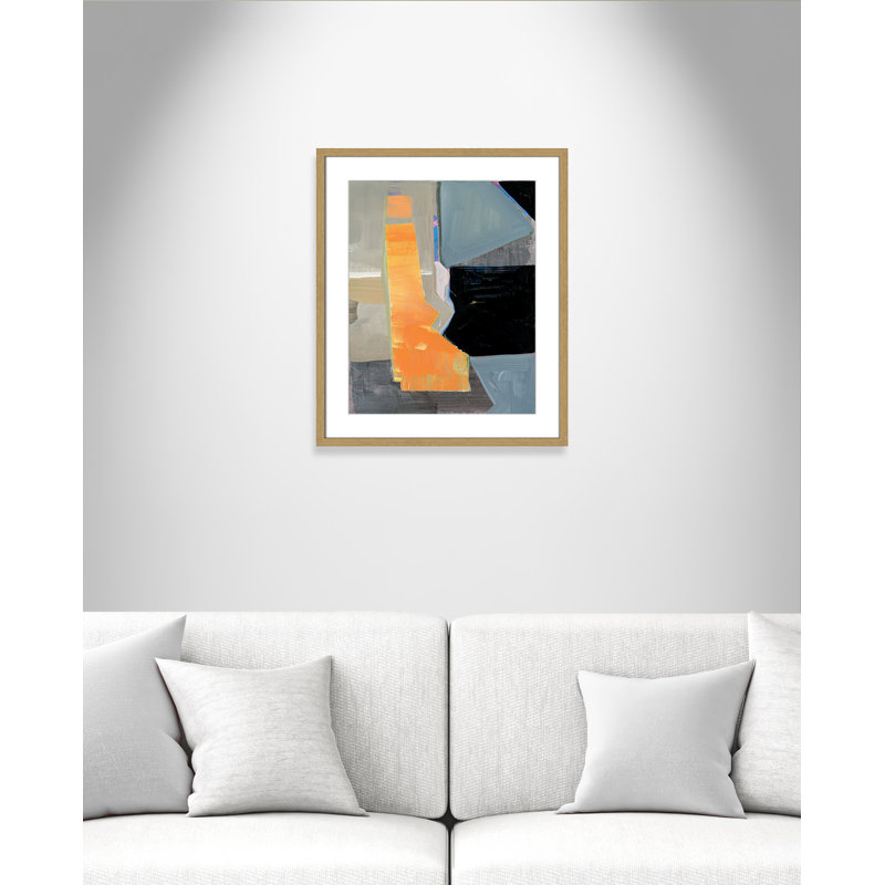 «Castellini Orange Pinstripe II» par Cartissi - peinture encadrée, H 25,5 po x l 21,5 po x P 0,75 po