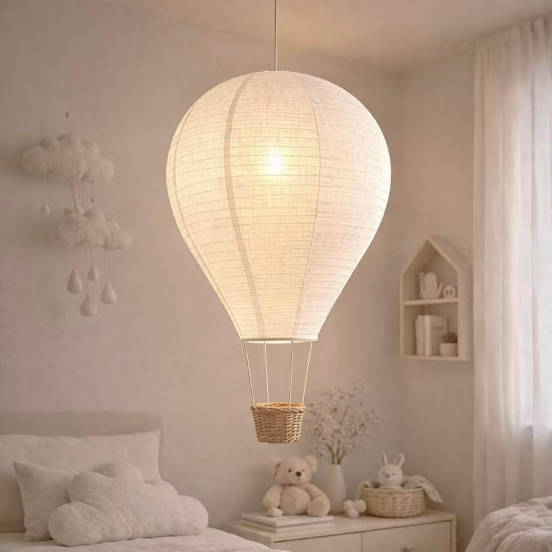 Abat-jour de luminaire suspendu fabriqué à la main en faux lin pour chambre de bébé