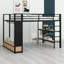 Lit mezzanine avec garde-robe, tablettes de rangement et panneau perforé