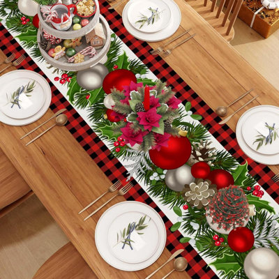 Linen Buffalo Check Plaid Christmas Table Runner Farmhouse Winter Christmas Xmas Holiday Home Kitchen Table Decorations