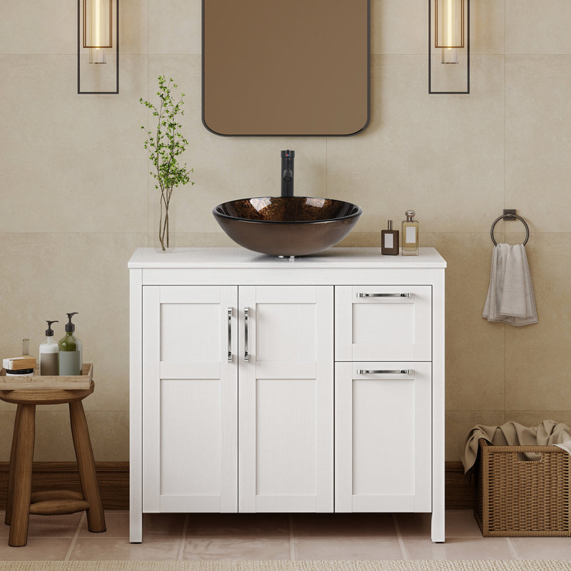 36" Free-Standing Modern Single Bathroom Vanity With Sink, White