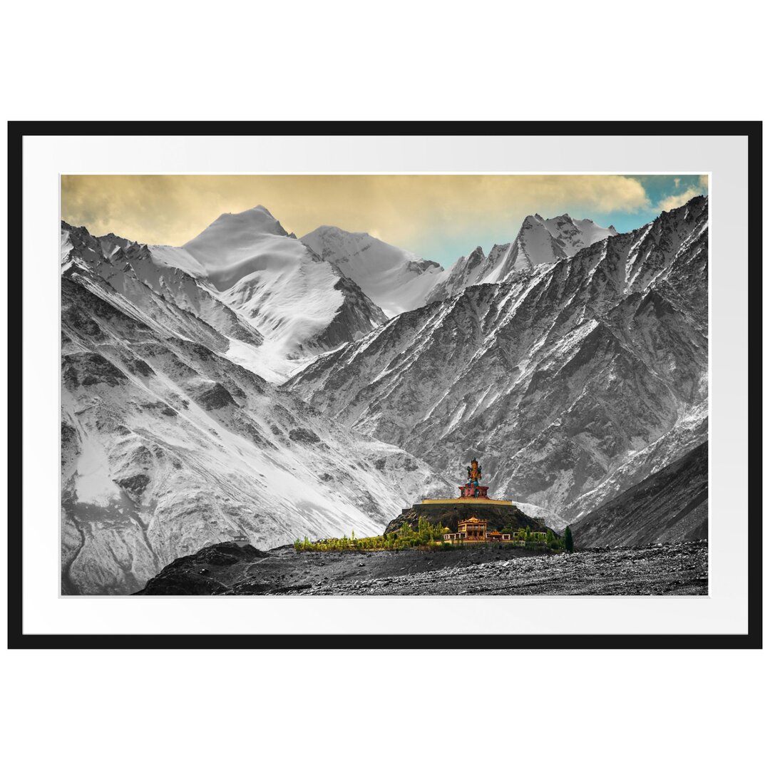 Gerahmtes Poster Tempel in den Bergen von Tibet