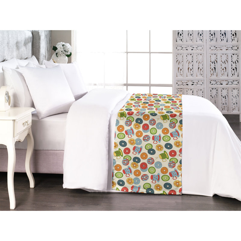 King Multicolor Satin Food Print Bed Runner Set