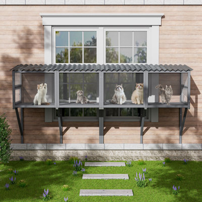 2PCS Cat Catio,Cat Window Perch for Large Indoor Cats - Expandable Wooden Cat Window Box Enclosure for Multi Cats