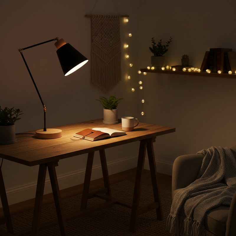 Lampe de table réglable en métal à base en bois, Encre