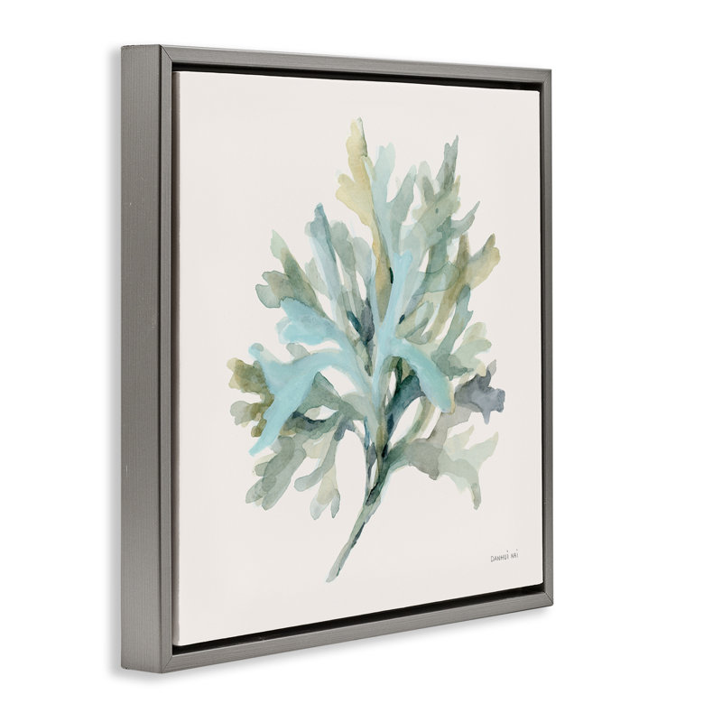Cadre flottant Coastal Bliss Coral Branch, conception par Danhui Nai, H 18 po x l 18 po, Cadre flottant gris lustré
