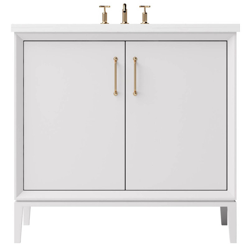 Alexandra Single Bath Vanity, Strong White, Satin Gold, 42"