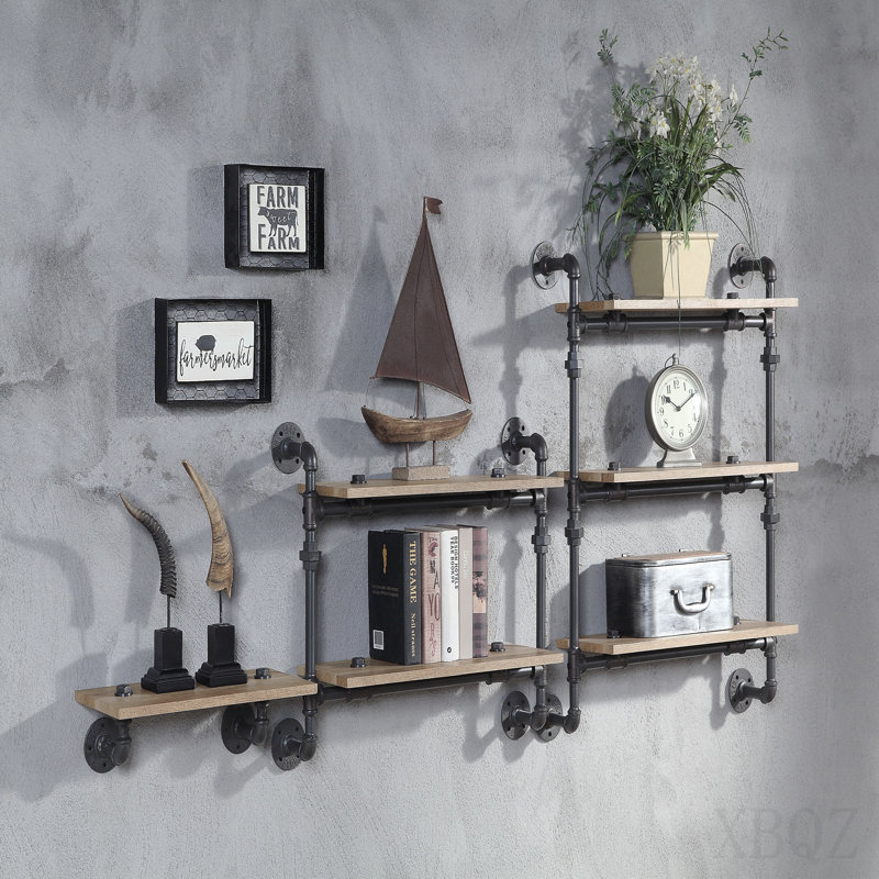 Oak & Sandy Black Finish Wall Rack