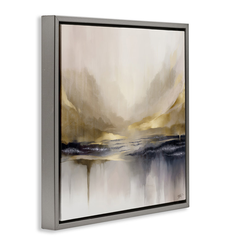 "Abstract Meadow Gold Accent", art mural encadré or sur toile par Elizabeth Medley, Cadre flottant gris lustré