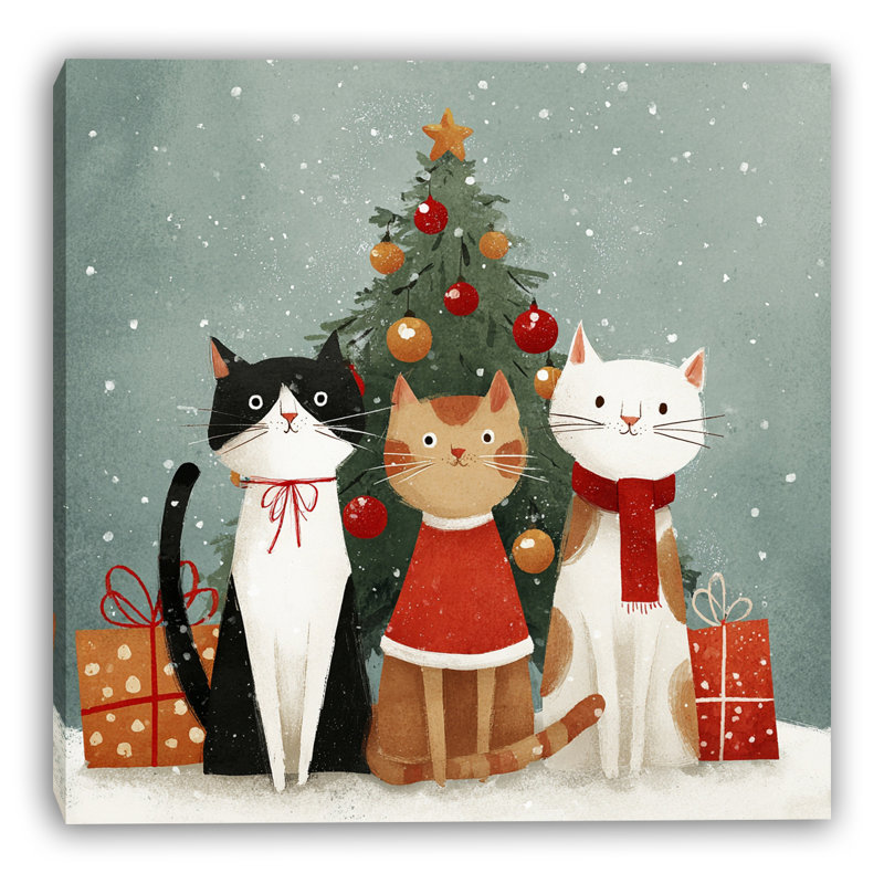 Art mural sur toile tendue Christmas Cats Trio II, H 30 po x l 30 po