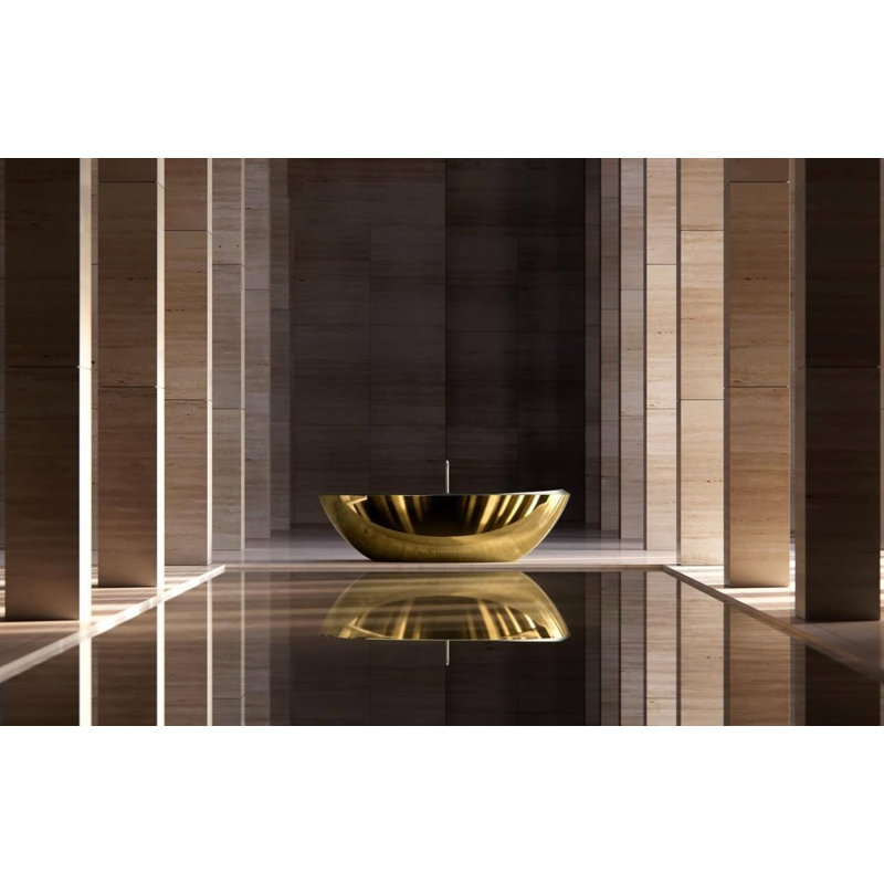 Vast Studio Aged Brass Freestanding Oval Bathtub –  Brass/Green Interior Deep Soaking Solid Surface Tub with Metallic Luxury Finish & Contemporary Spa-Inspired Design