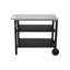 Chariot de barbecue extérieur à 3 niveaux avec plateau en acier inoxydable, table de préparation pour barbecue mobile sur roulettes, barre de service roulante pour patio et cour arrière, support de four à pizza noir, grand espace de rangement, mobile stable