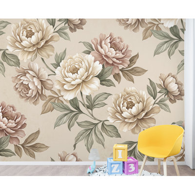 Oversized Peony Wallpaper, Large Floral Wallpaper, Luxury Botanical Wall Mural, Neutral Peony Decor, Quiet Luxury Wallpaper Floral 495DRE