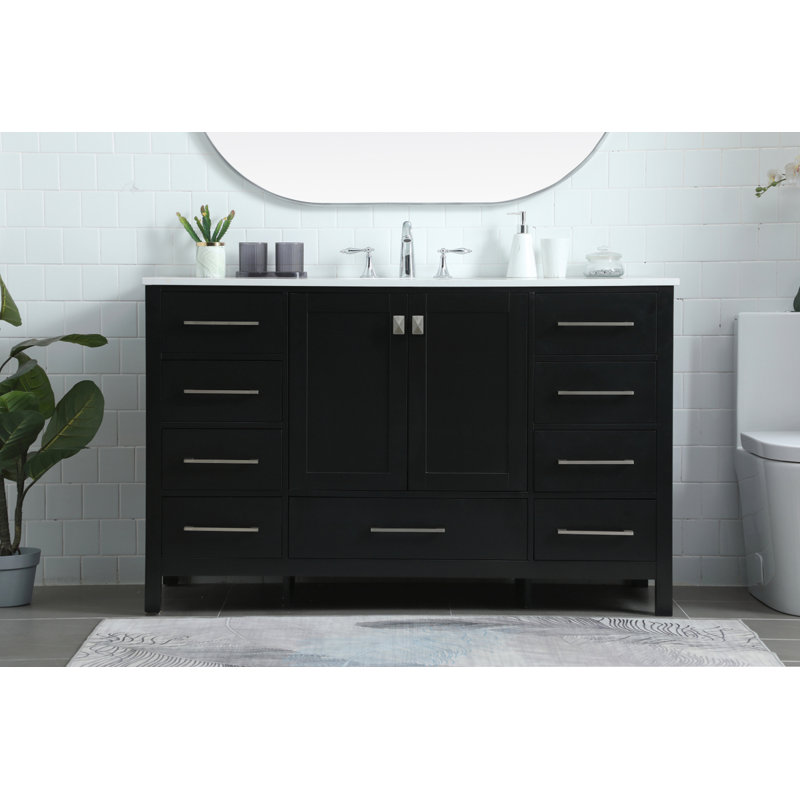 Irene 54'' Single Bathroom Vanity with Engineered Marble Top, Black
