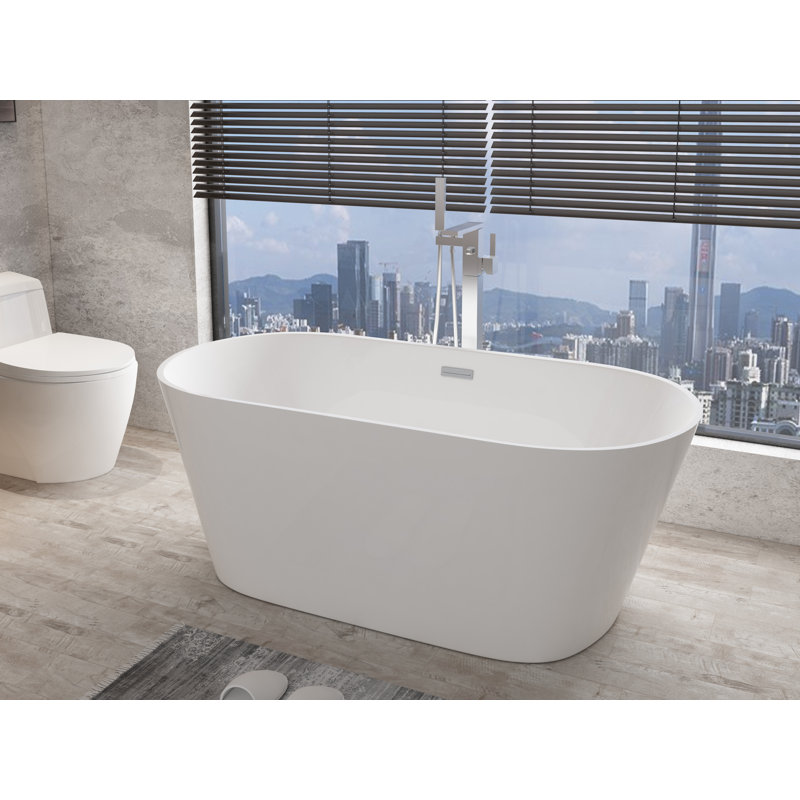 Contemporary-Modern 59'' x 23'' Soaking Acrylic Bathtub
