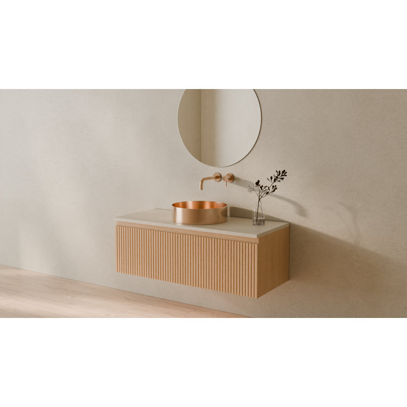 Lavabo de salle de bain vasque en acier inoxydable brossé 15,75 po x 15,75 po Badeloft ES-WB-01-BRG, Or rosé brossé