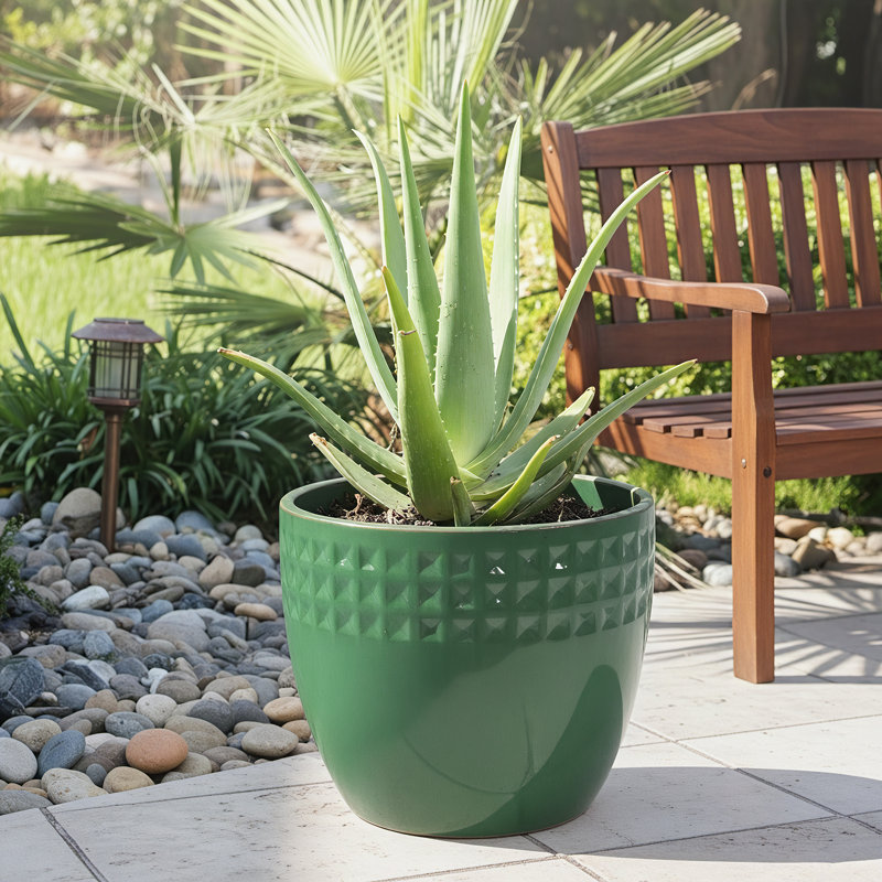Ensemble de 3 pots à fleurs d'intérieur / extérieur en céramique avec trou de drainage, Vert