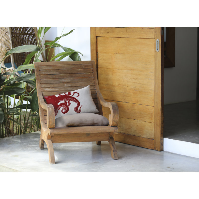 Gus Red Woven Polyester Coastal Indoor/Outdoor Throw Pillow