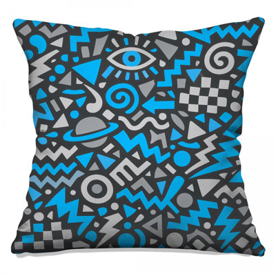 Coussins décoratifs bleus et gris à formes abstraites