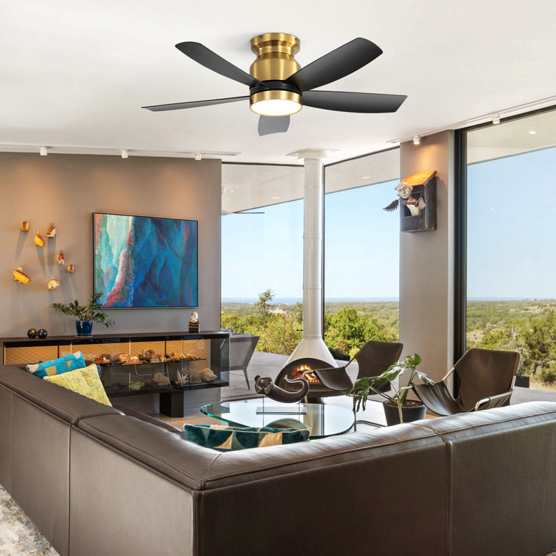 42 Inch Flush Mount Ceiling Fans With LED Light 22W And Remote Control 5 ABS Fan Blades For Indoor