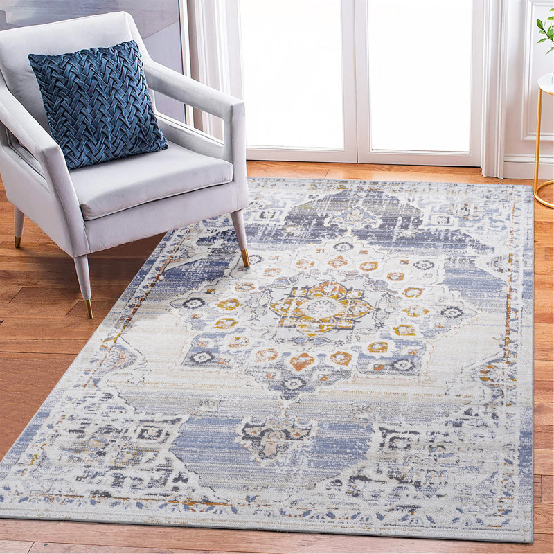 5X7 Cream/Gold /Medallion Non-Shedding Living Room Bedroom Dining Home Office Stylish And Stain Resistant Area Rug