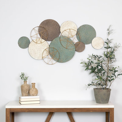 Modern Multicolor Textured Metal Plates with Jute Accents Wall Décor