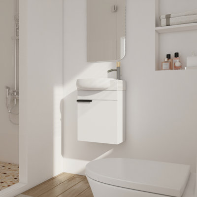 Wall Mounted Bathroom Vanity - For Compact Baths Material Sink Small With Metal Handle