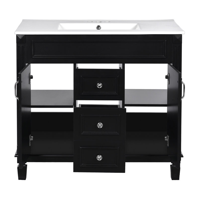 36"Bathroom Vanity with Top Sink, Black / Silver
