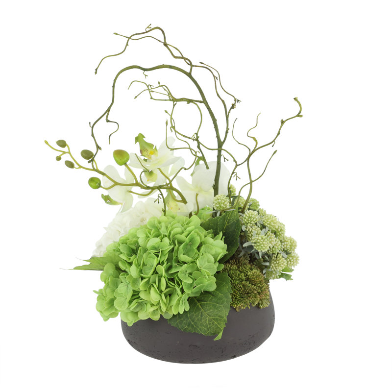 Organic Modern Arrangement with Orchids and Hydrangeas