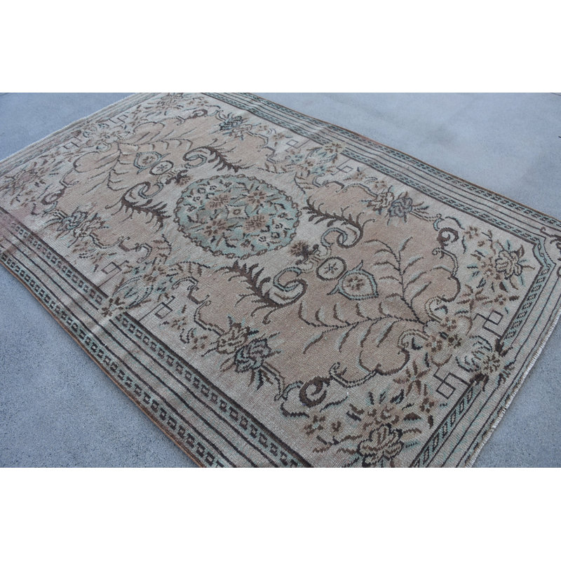6.4x9.9 Ft Beige Wool Patchwork Rug, Traditional Style Rug