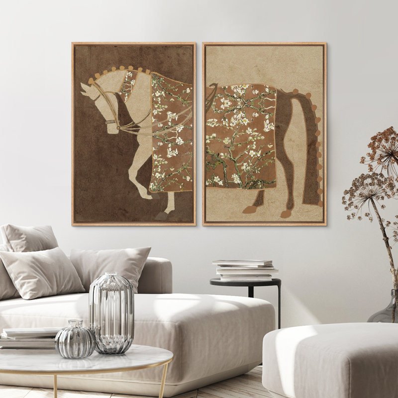 Abstrait abstrait cheval beige Moody fleur rétro antique rétro rustique Wall Art Decor, Naturel, H 36 po x l 24 po