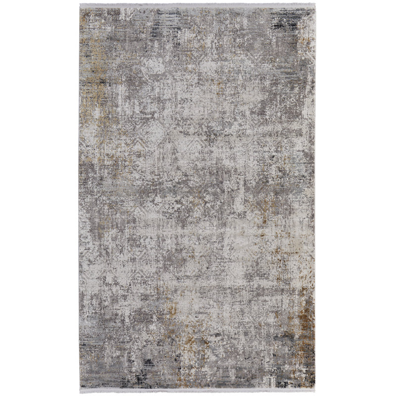 Whitten Abstract Machine Made Power Loom Acrylic/Viscose Area Rug in Ivory, Rectangle 12' x 18'
