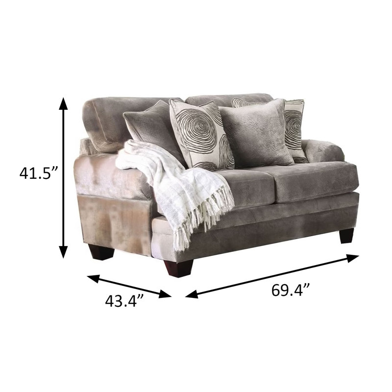 69.4" W Transitional Loveseat, Gray/Pattern