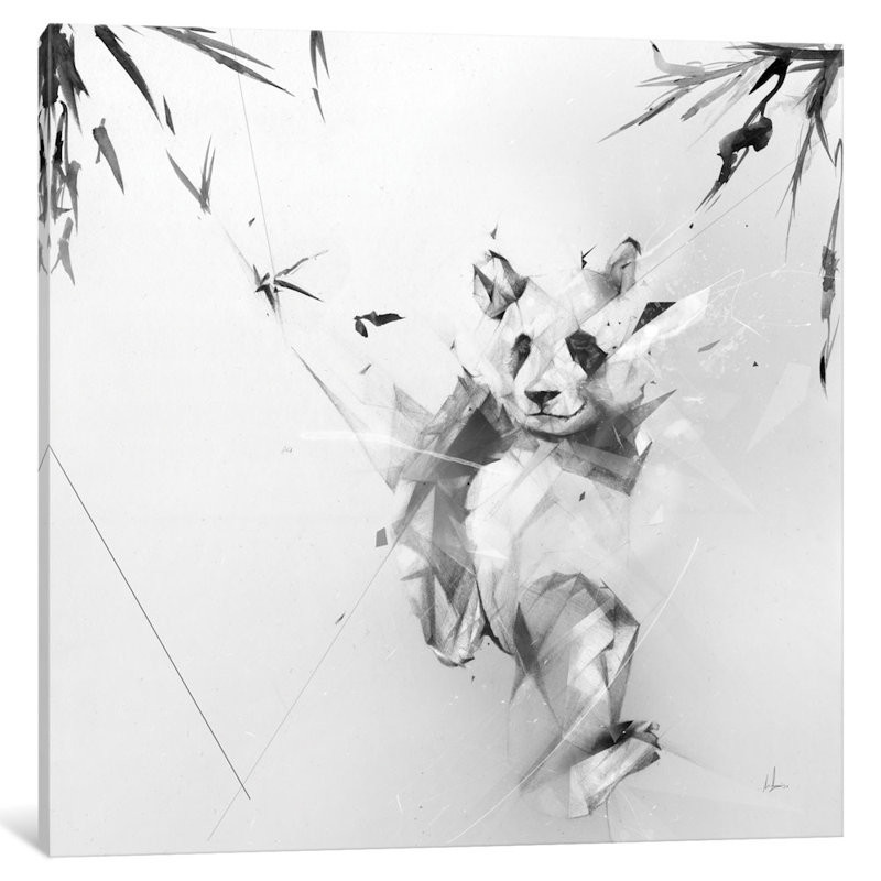 « panda », impression sur toile tendue, H 18 po x l 18 po x P 1,5 po, Pas de tapis, Toile tendue