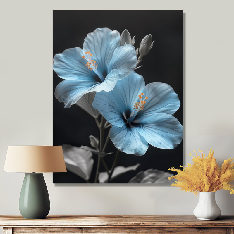 «Blue Crystal Hibiscus Botanical Beauty III - Hibiscus», art mural, Cadre photo noir, H 32 po x l 24 po